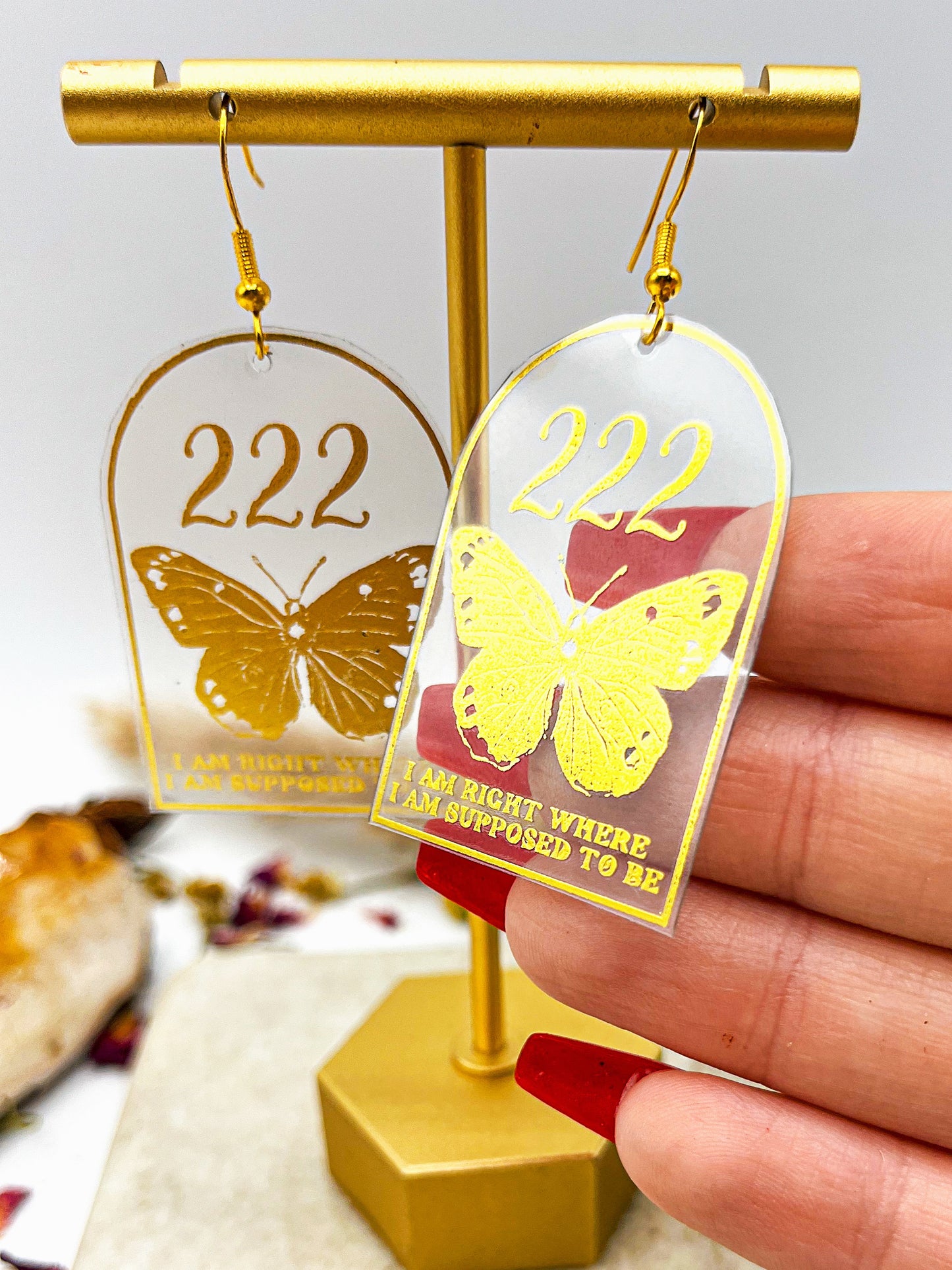 222 Angel Number Gold Foil Earrings